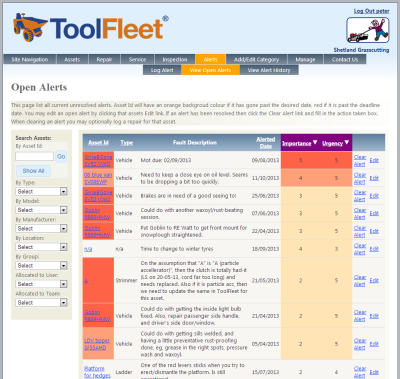 Screengrab of ToolFleet software application